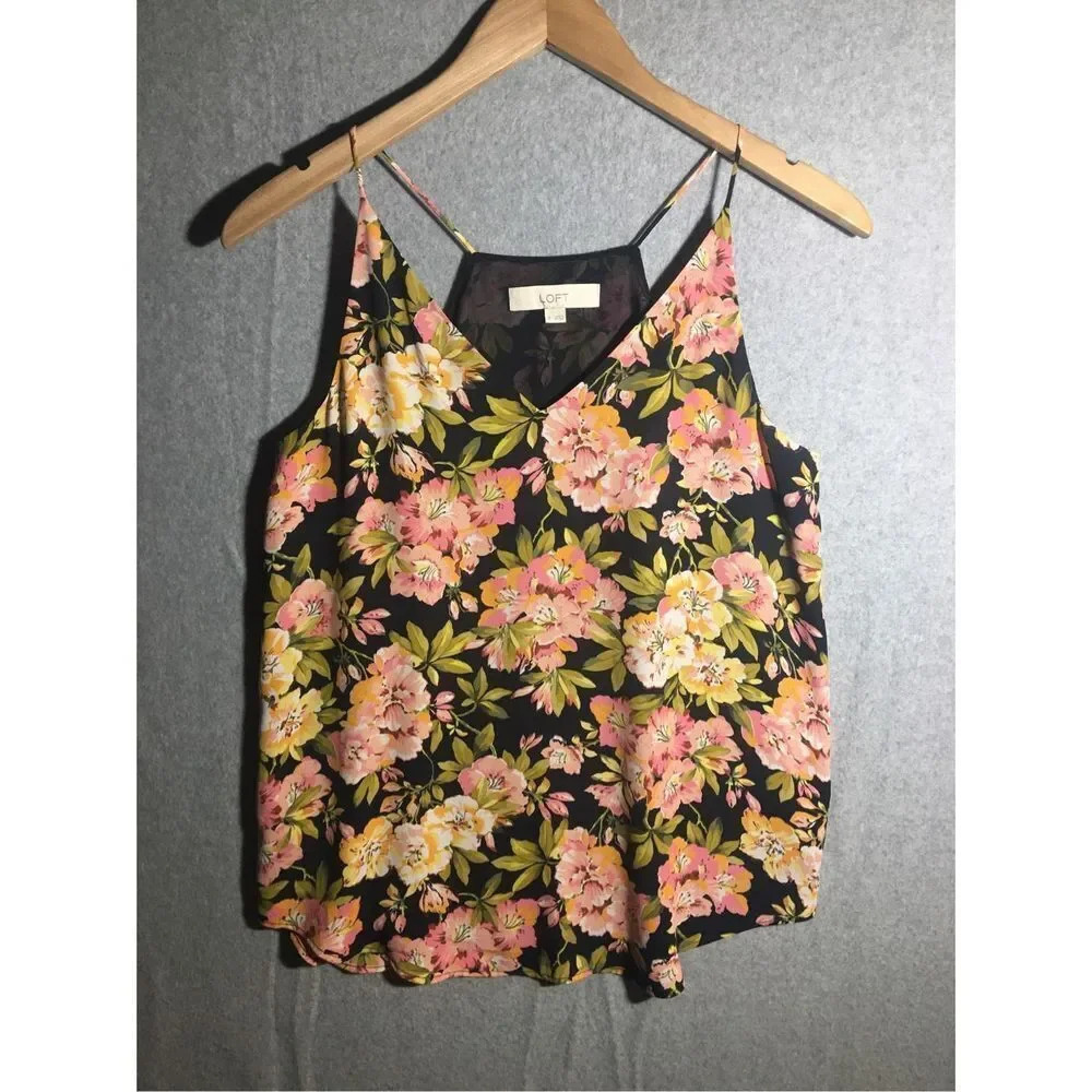 Womens Loft Tank Top Floral V Neck Feminine Romantic Date Valentines Day